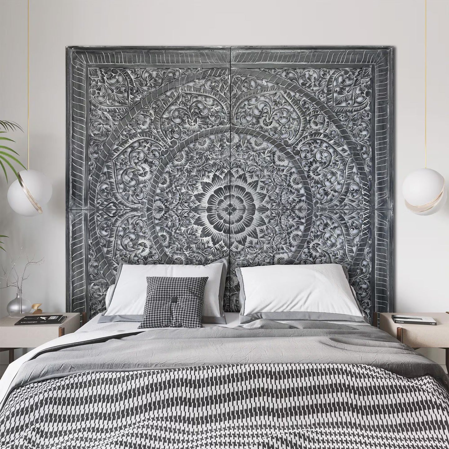 Full Bed Headboard "Manusa" - Black Wash