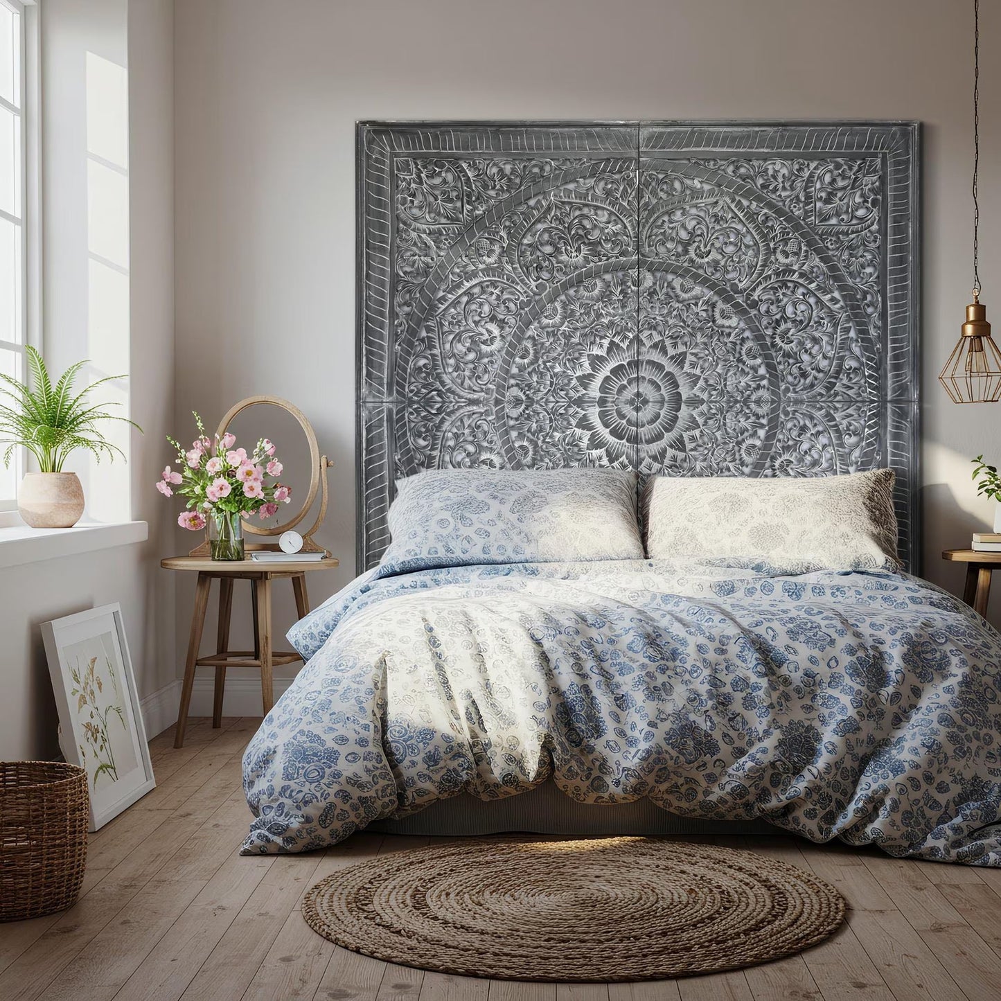 Full Bed Headboard "Manusa" - Black Wash