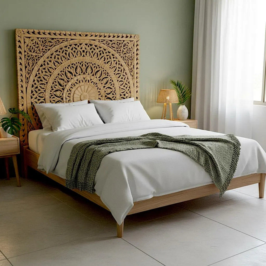 Carved Full Bed Headboard "Embun" - Natural