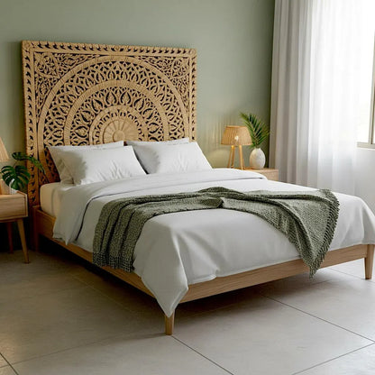 Carved Full Bed Headboard "Embun" - Natural