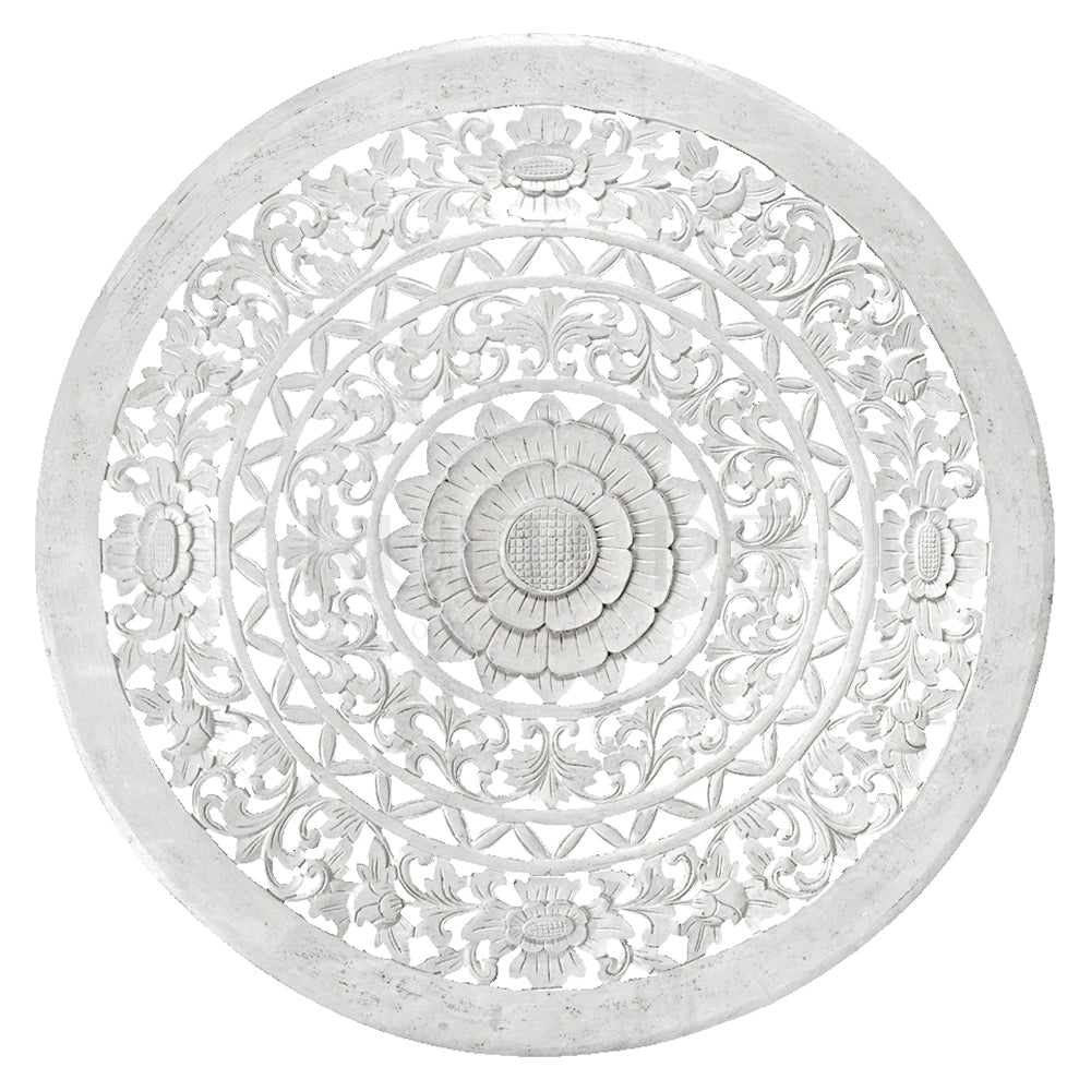 Carved Decorative Mandala "Jemu" - White - 40 Inches