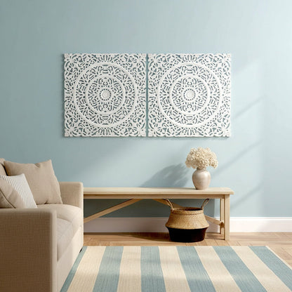 Carved Decorative Panel "Jetun" - White Wash - 23 Inches