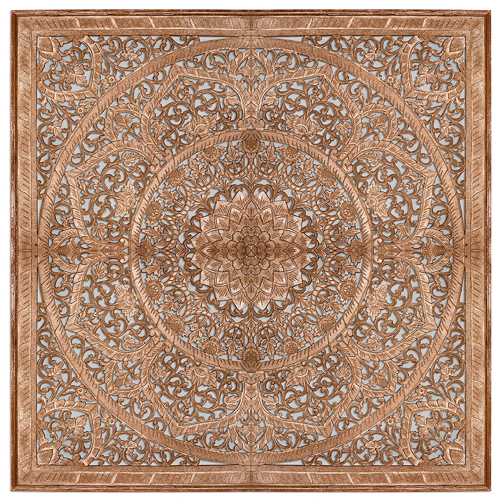 Carved Bed Headboard "Manusa" - Natural Brown