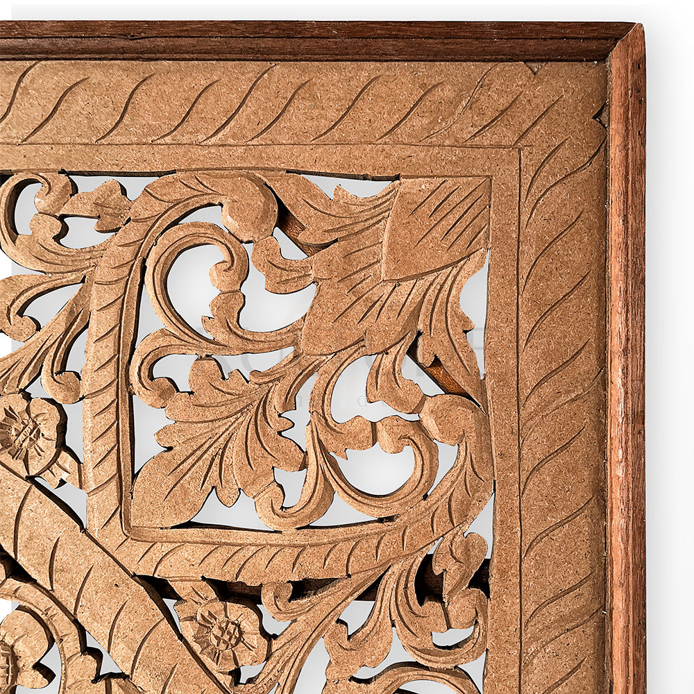 Carved Bed Headboard "Manusa" - Natural Brown
