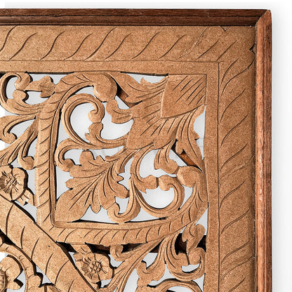 Carved Bed Headboard "Manusa" - Natural Brown