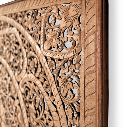 Carved Bed Headboard "Manusa" - Natural Brown