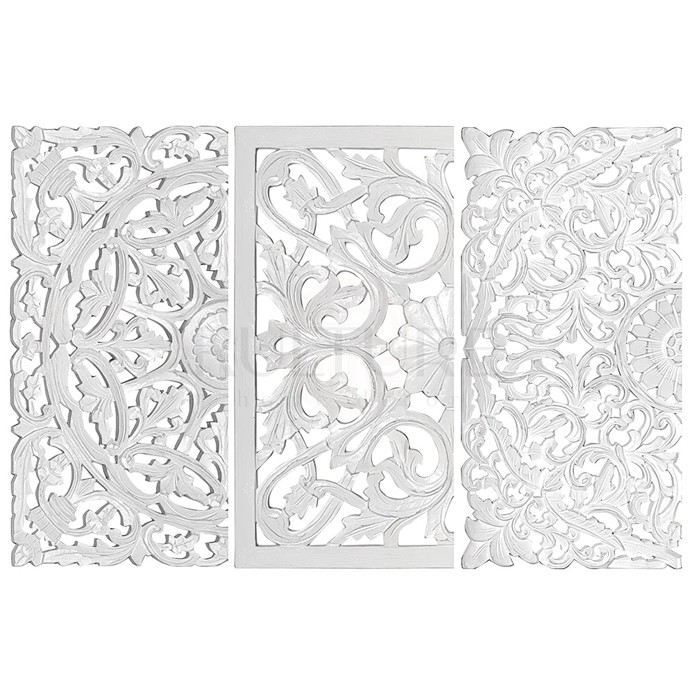 Set of 3 Decorative Panels "Pererenan" - White Wash - 20 x 20 Inches each