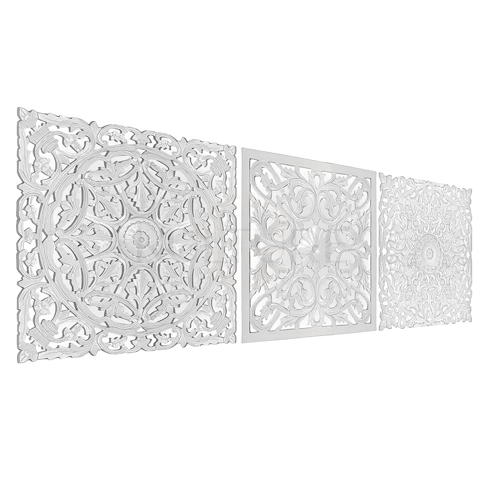 Set of 3 Decorative Panels "Pererenan" - White Wash - 20 x 20 Inches each