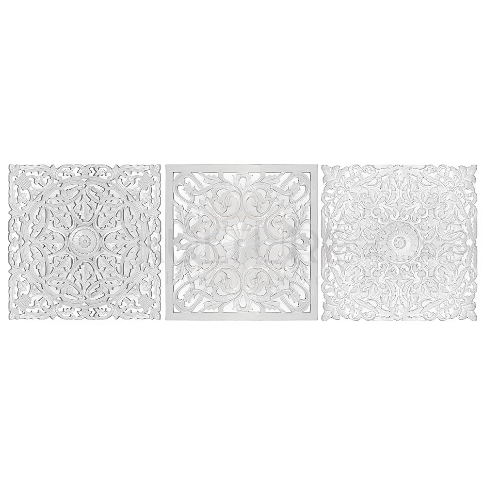 Set of 3 Decorative Panels "Pererenan" - White Wash - 20 x 20 Inches each