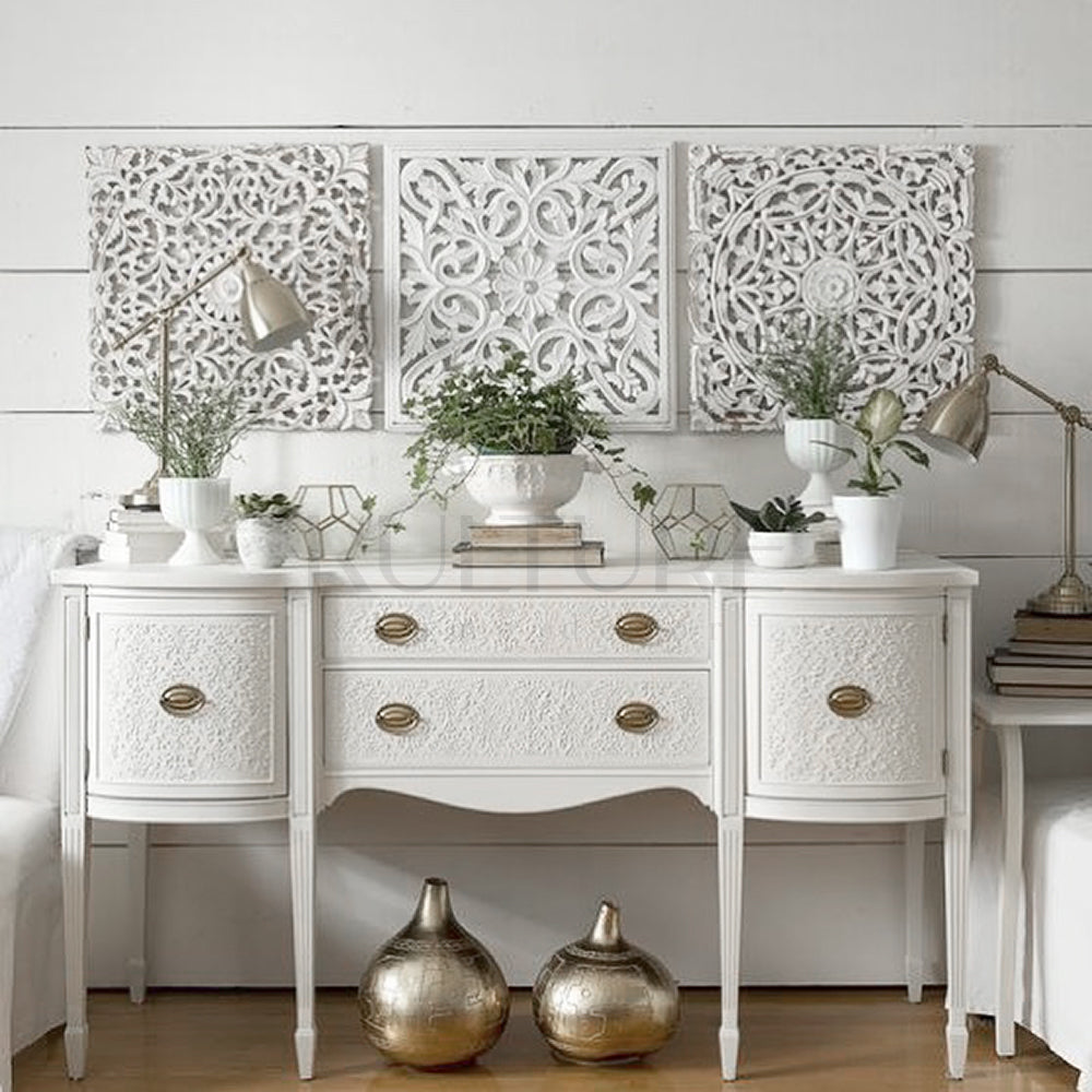 Set of 3 Decorative Panels "Pererenan" - White Wash - 20 x 20 Inches each