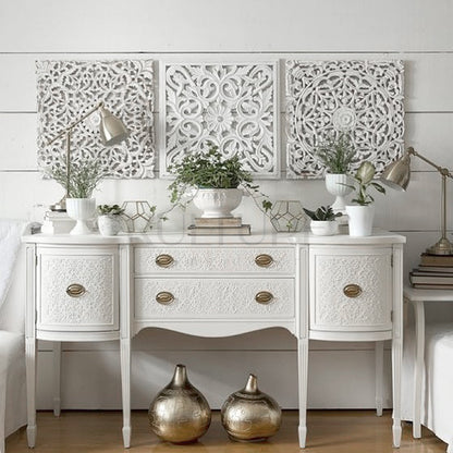 Set of 3 Decorative Panels "Pererenan" - White Wash - 20 x 20 Inches each