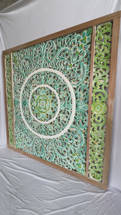 Carved Decorative Panel "Emerald" - 39 x 39 Inches - Multicolor Green