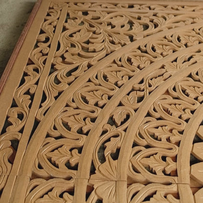 Carved Bed Headboard "Seruni" - Natural Brown