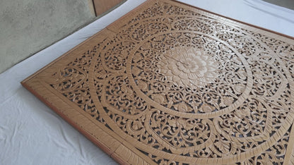Carved Bed Headboard "Manusa" - Natural Brown