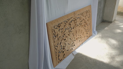 Carved Half Bed Headboard "Dianna" - Natural Brown