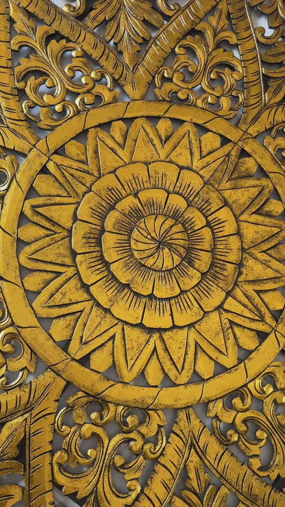 Carved Full Bed Headboard "Jantung" - Gold Antique Wash