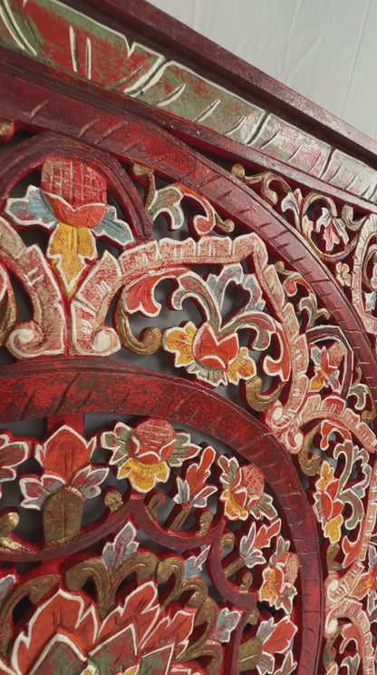 Carved Decorative Panel "Manusa" - Multicolor Red - 39 x 39 Inches