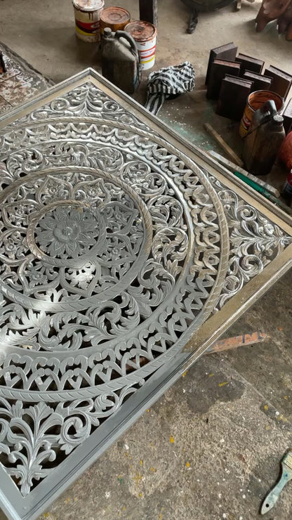 Carved Decorative Panel "Cenik" - 40 x 40 Inches - Silver Wash