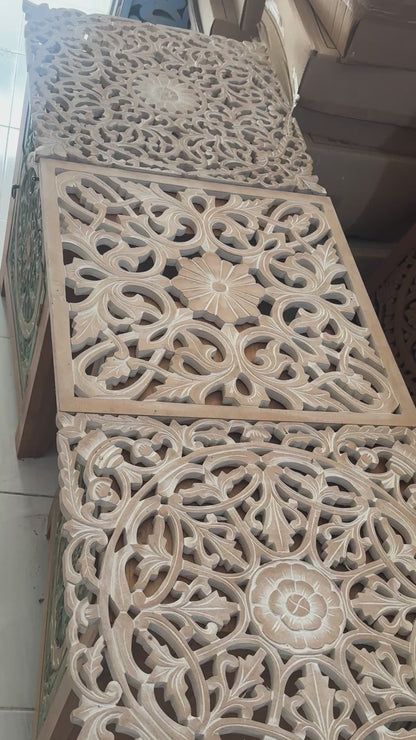 Set of 3 Carved Decorative Panels "Pererenan" in Antique Wash - 20 x 20 Inches