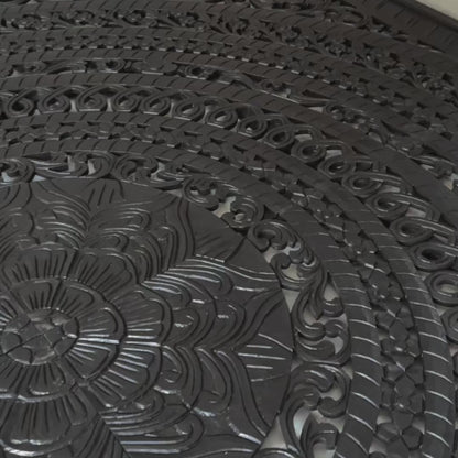 Carved Full  Bed Headboard "Kusuma" in Black