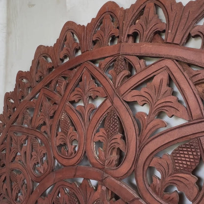 Carved Bed Headboard "Mahkota" - Burgundy Brown