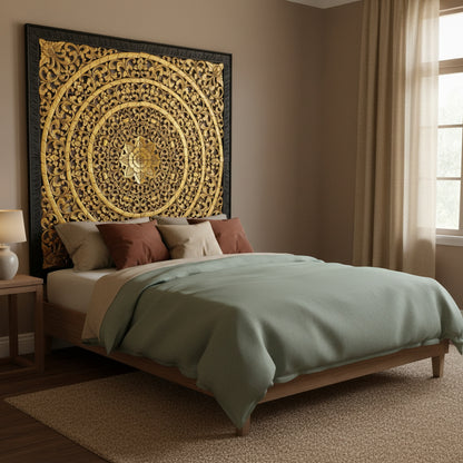 Carved Full Bed Headboard "Rampai" - Gold