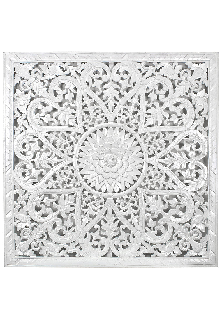 Carved Full Bed Headboard "Jantung" - White Wash