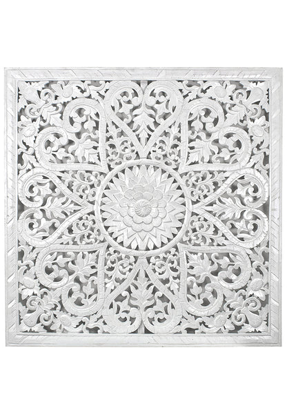 Carved Full Bed Headboard "Jantung" - White Wash