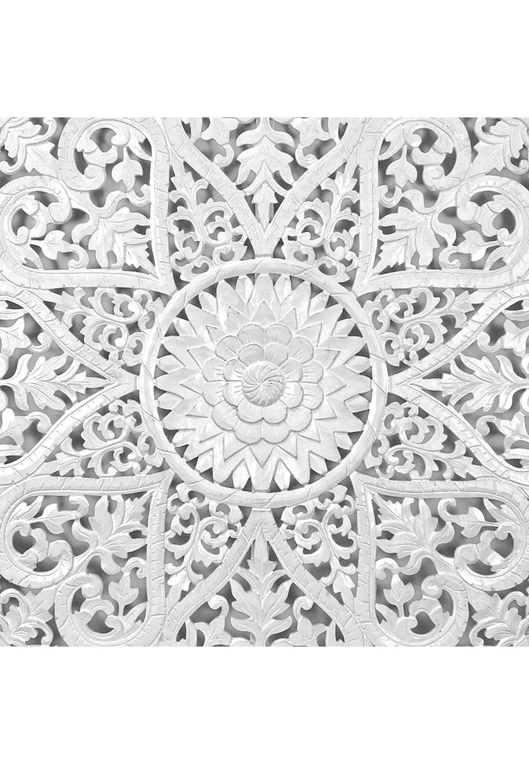 Carved Full Bed Headboard "Jantung" - White Wash
