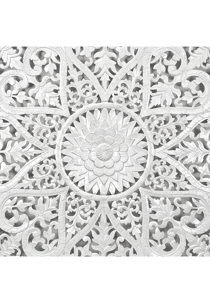 Carved Full Bed Headboard "Jantung" - White Wash
